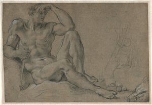 Herkules ruht (recto); Gefäß mit Henkel (verso)