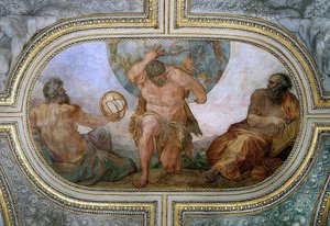 Herkules trägt für Atlas das Himmelsgewölbe (Fresko im Camerino) von Annibale Carracci