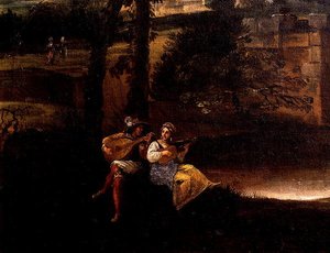 Römische Landschaft mit einer Brücke (Detail)