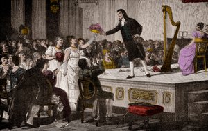 Niccolo Paganini (1792-1840) erste Triumphe - Holzschnitt nach einem Gemälde von Annibale Gatti (1828-1909) von Annibale Gatti