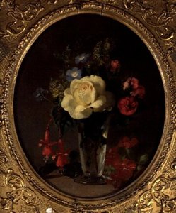 Stillleben mit einer gelben Rose, Reseda und Fuchsien von Annie Feray Mutrie