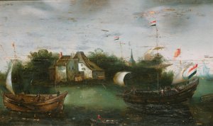 Ein Schiff segelt auf einem Binnenwasserweg von Anonymous