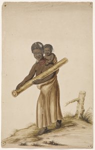 Afrikanische Frau mit Kind und Baumstamm von Anonymous