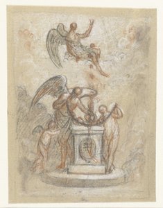Allegorische Darstellung mit der Zeit und anderen Figuren um ein Denkmal oder Altar von Anonymous