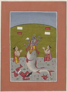 Avatar von Vishnu, der aus dem Maul eines Fisches auftaucht