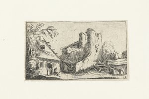 Bauernhof bei Ruinen einer Mauer
