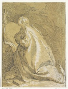 Büßende Maria Magdalena in der Grotte kniend vor einem Kruzifix von Anonymous