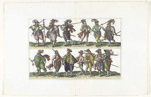 Doppelte Platte mit dreizehn bewaffneten Bürgern in Uniform nach der Mode in Antwerpen, ca. 1580 von Anonymous