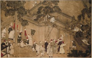 Ein Tempel mit Bauarbeitern bei der Arbeit (Serie: Die Wunder von Mazu) von Anonymous