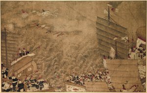 Eine Seeschlacht zwischen japanischen Piraten und Chinesen