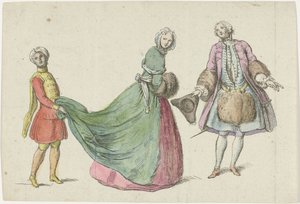 Eleganter Mann und Frau mit schwarzem Pagen
Moden von Februar-März 1729
Mercure de France (Serientitel) von Anonymous