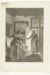 Elsje van Houweningen ertappt Hugo de Groot in der Bücherkiste, 1621