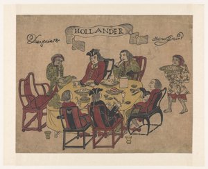 Fünf niederländische Männer beim Essen