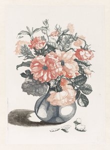 Fünf Drucke von Blumen in Glasvasen von Anonymous