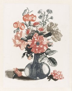 Fünf Drucke von Blumen in Glasvasen von Anonymous