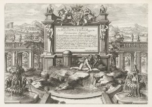 Brunnen mit Widmung und Wappen von Ercole II d