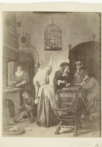 Fotoreproduktion des Gemäldes Der Papageienkäfig von Jan Steen von Anonymous