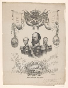 Gedenkplatte zur Feier des 50-jährigen Unabhängigkeit der Niederlande mit Porträts der Könige Willem I, II und III