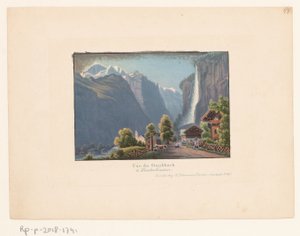 Gezicht op Staubbach en de Staubbachwaterval von Anonymous