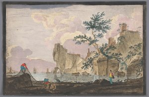 Blick auf einen Hafen mit Felsen von Anonymous