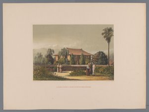 Ansicht des Hauses des Arztes von Deshima, mit botanischem Garten im Vordergrund von Anonymous