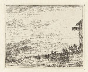 Italianisierende Landschaft mit Wagen bei einer Herberge von Anonymous