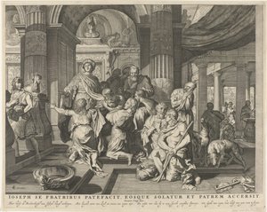 Josef offenbart sich seinen Brüdern (Ioseph se fratribus patefacit, eosque solatur et patrem accersit) (Royaalbijbel)