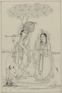 Krishna, der Flöte spielt, und Radha von Anonymous
