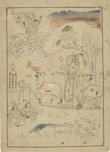 Krishna mit Kühen vom Linga-Altar