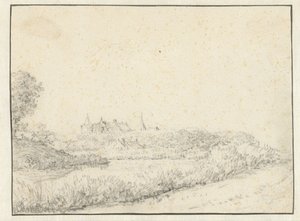 Landschaft mit Schloss am Ufer eines Flusses