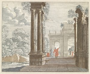 Landschaft mit bewachsenen römischen Ruinen von Anonymous
