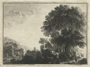 Landschaft mit einem Mann und seinem Hund