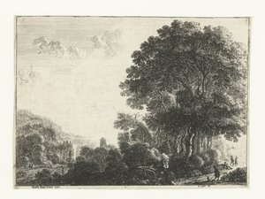 Landschaft mit einem Mann und seinem Hund