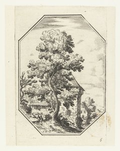 Landschaft mit großem Baum in achteckigem Rahmen (Oktogonale Landschaften)