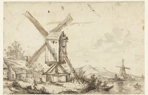 Landschaft mit zwei Windmühlen