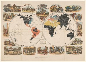 Missions-Weltkarte und religiöse Szenen Zendings Prentenkaart (Titel auf dem Objekt)
