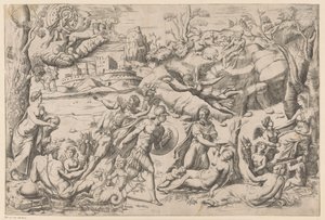 Mythologische Darstellung mit einer schlafenden Frau