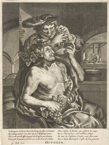Oktober: Bacchus trinkt Wein