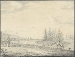 Parklandschaft mit Spaziergängern und Anglern von Anonymous