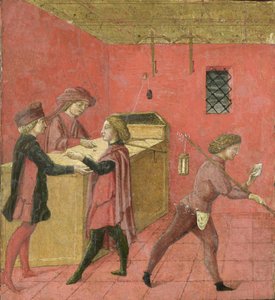 Zahlung der Gehälter an die Nachtwächter in der Camera del Comune von Siena