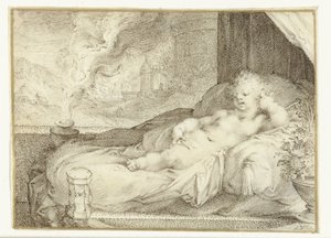 Putto liegend auf einer Bank