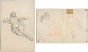 Liegender weiblicher Akt (recto); Verschiedene Skizzen von Figuren und Pflanzen (verso)