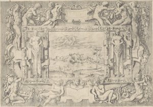 Flusslandschaft in ornamentaler Umrahmung von Anonymous