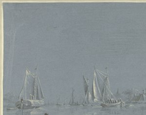 Boote auf dem Wasser, im Vordergrund ein Ruderboot von Anonymous
