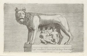 Skulptur der Lupa Capitolina, die die Zwillinge Romulus und Remus säugt