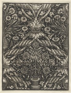 Tapetenblatt mit Vase und Blumen