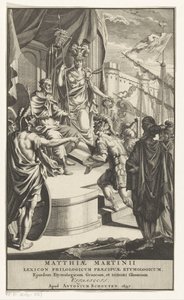 Soldat präsentiert Buch an König Titelblatt für: Matthias Martinius, Lexicon philologicum praecipuae etymologicum, 1697