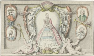 Stehende Frau, zwei Putti und vier Medaillons von Anonymous