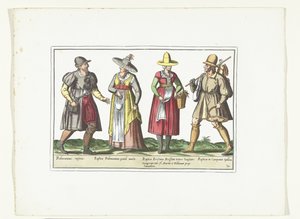 Zwei Bauern und zwei Bäuerinnen in italienischer Tracht, ca. 1580 von Anonymous