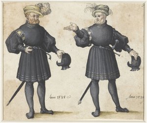 Zwei Hofdiener in schwarzer Kleidung von Anonymous